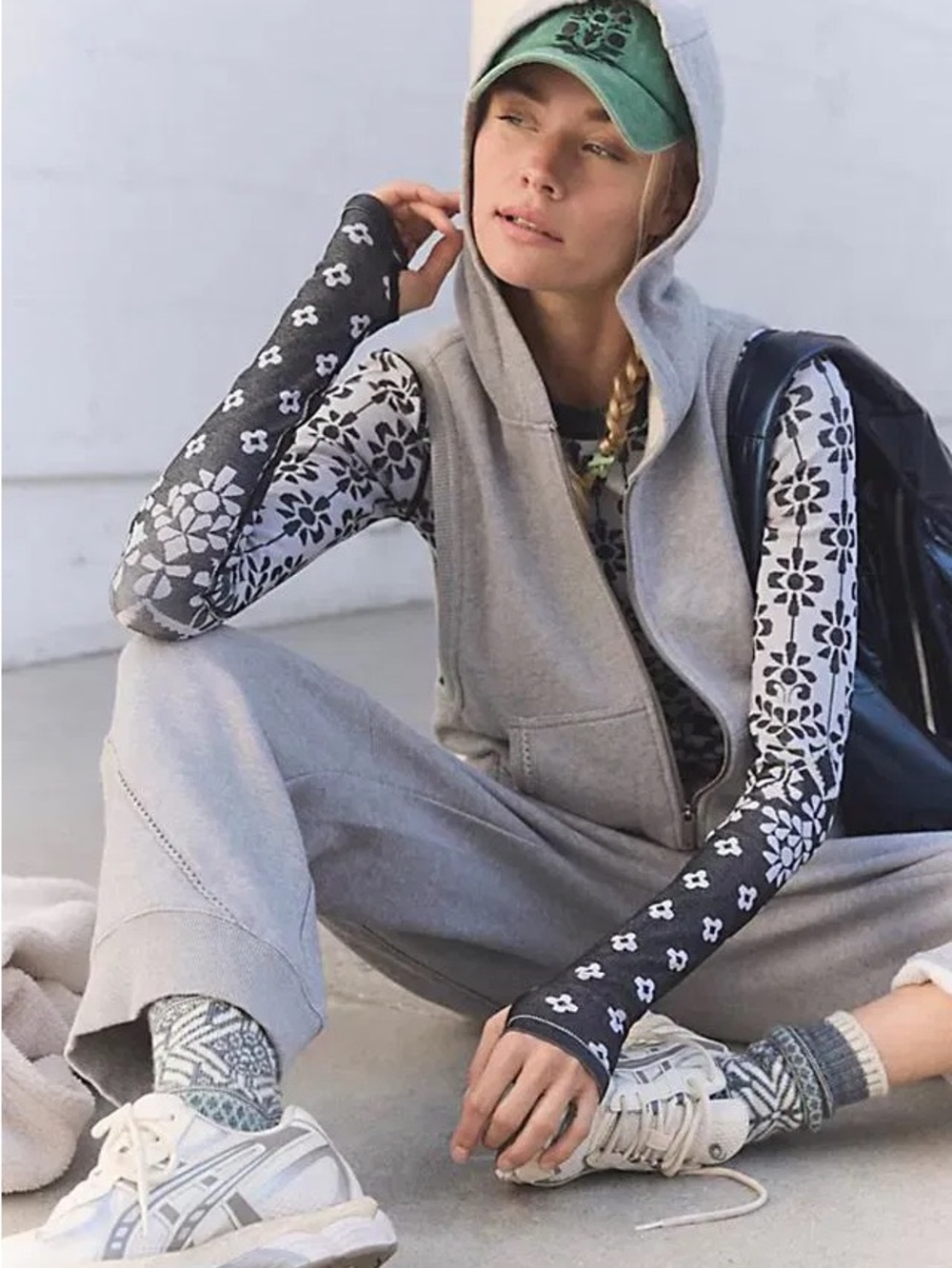Free People Movement Gray Hooded Sweatpants Jumpsuit